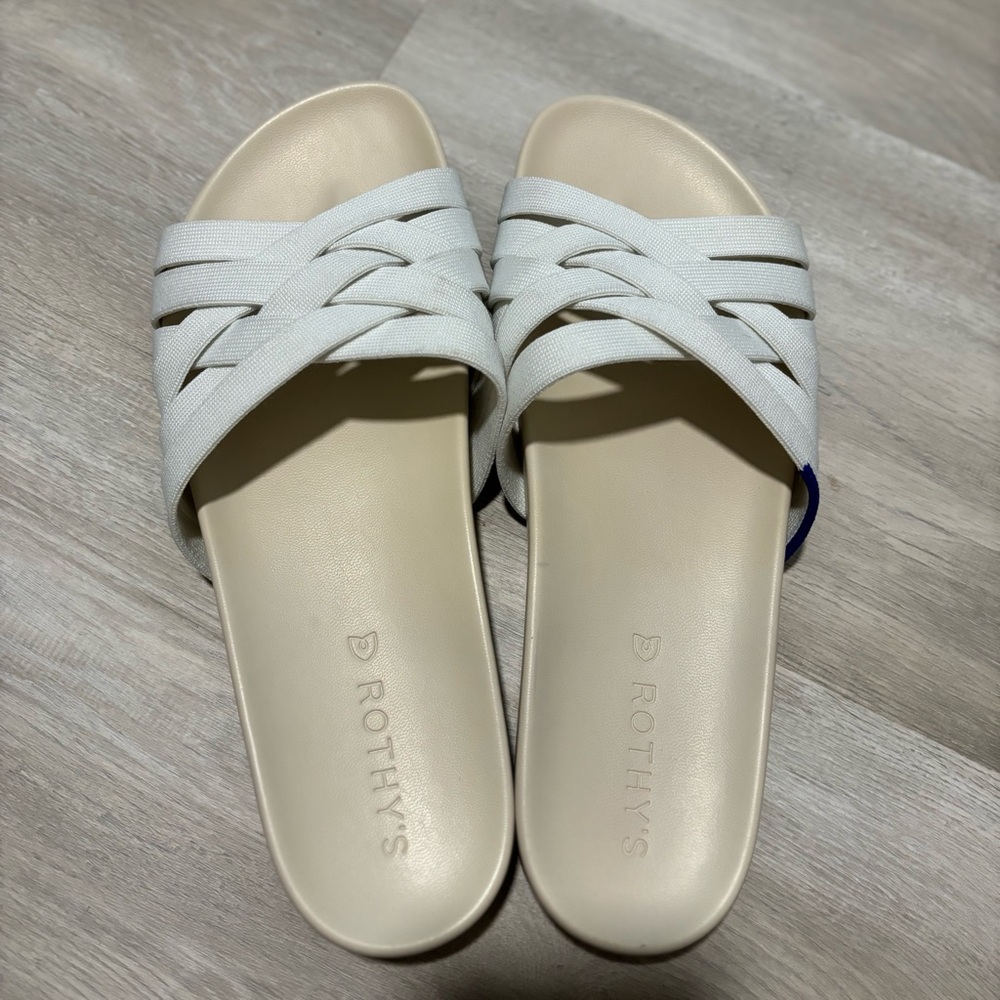 Rothy's Cream Woven Slide Sandals with Crisscross Straps - Picture 4 of 6